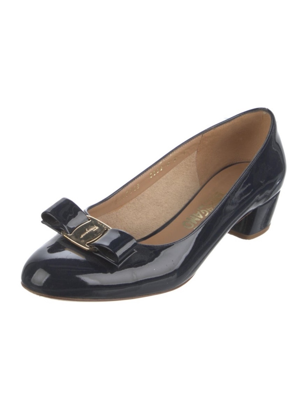 Ferragamo Vara Pump in Blue Patent Leather size 9C